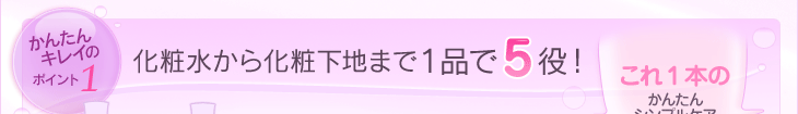 かんたんキレイのポイント1：化粧水から化粧下地まで1品で5役！
