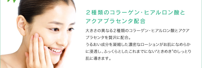 2種類のコラーゲン・ヒアルロン酸とアクアプラセンタ配合