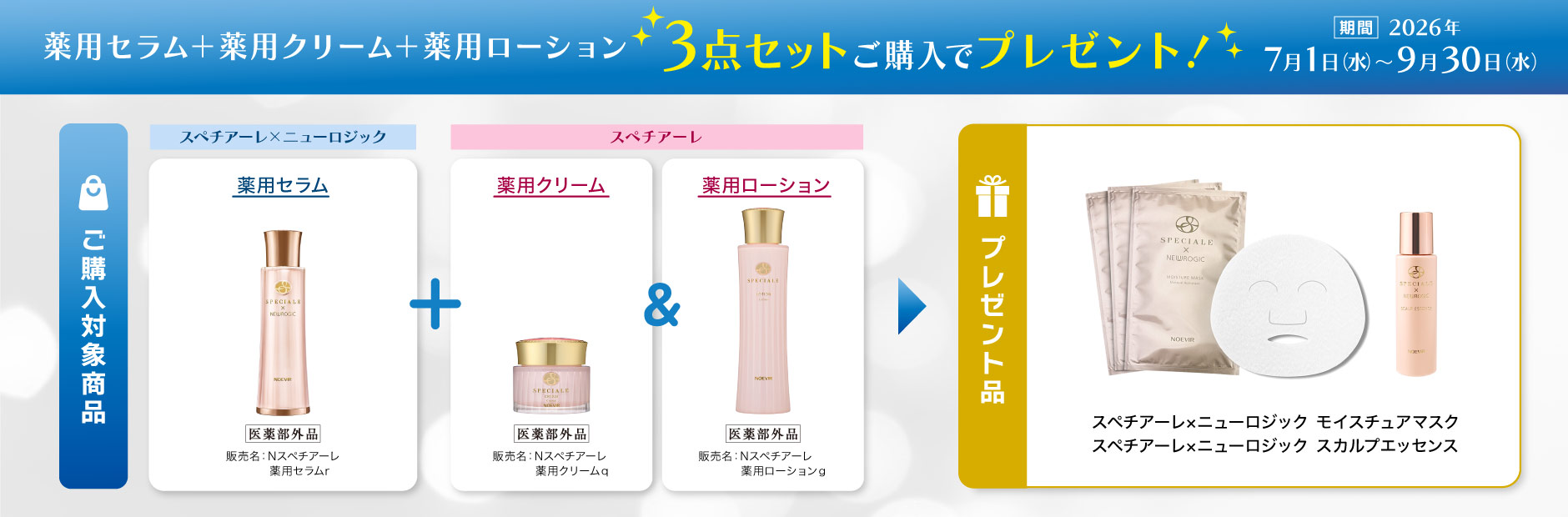 スペチアーレ×ニューロジック薬用セラム＆スペチアーレ薬用クリーム、薬用ローション３点セットご購入特典